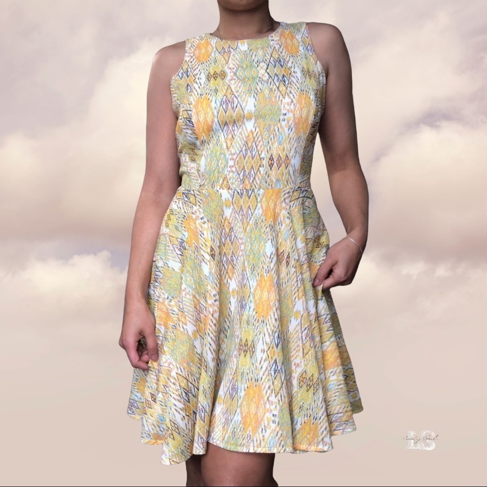 ⚫️ Dee Elle Yellow Diamond Print  Yellow Dress​​​